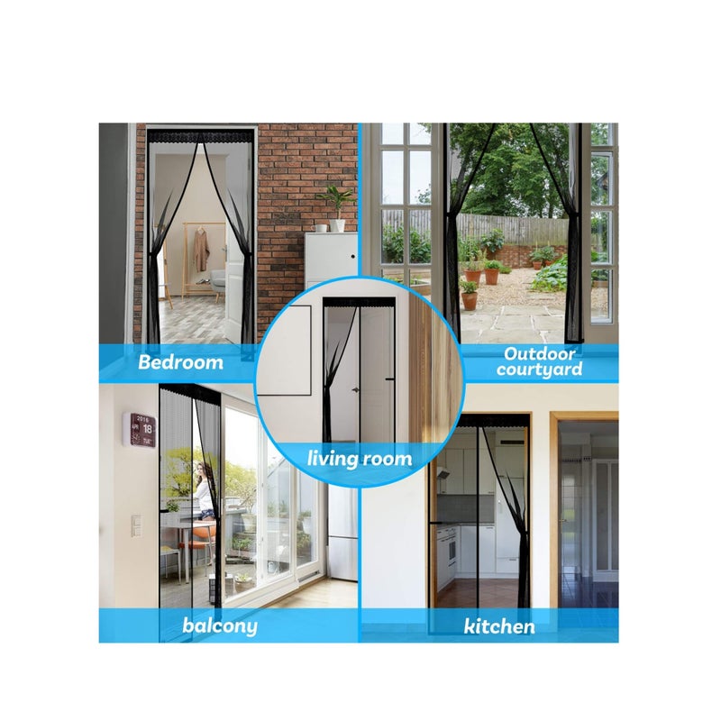SOLARAE Magnetic Screen Door, Anti Mosquito Mesh Fly Curtain, Magnetic Top-to-Bottom Seal Snaps Shuts Automatically, Keep Fresh Air in & Bugs Out (100x200CM,Black) - Image 5