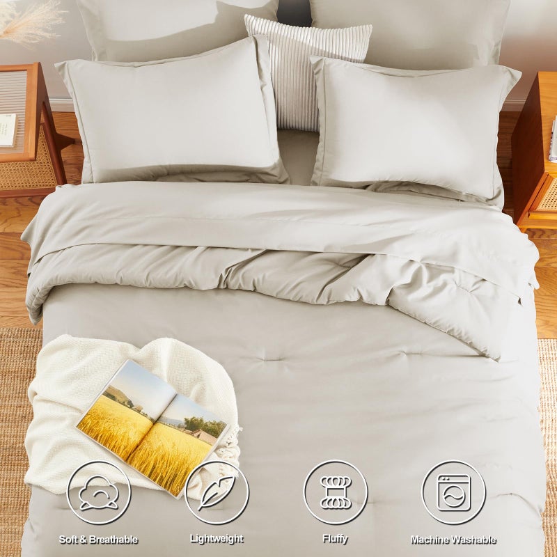 HIMEET Queen Comforter Set - 7 Pieces Bed in a Bag Queen Size, Luxury Comforter Set with Sheets for All Season, Bed Set with Comforter, Flat Sheet, Fitted Sheet, Pillowcases & Shams, Beige - Image 2