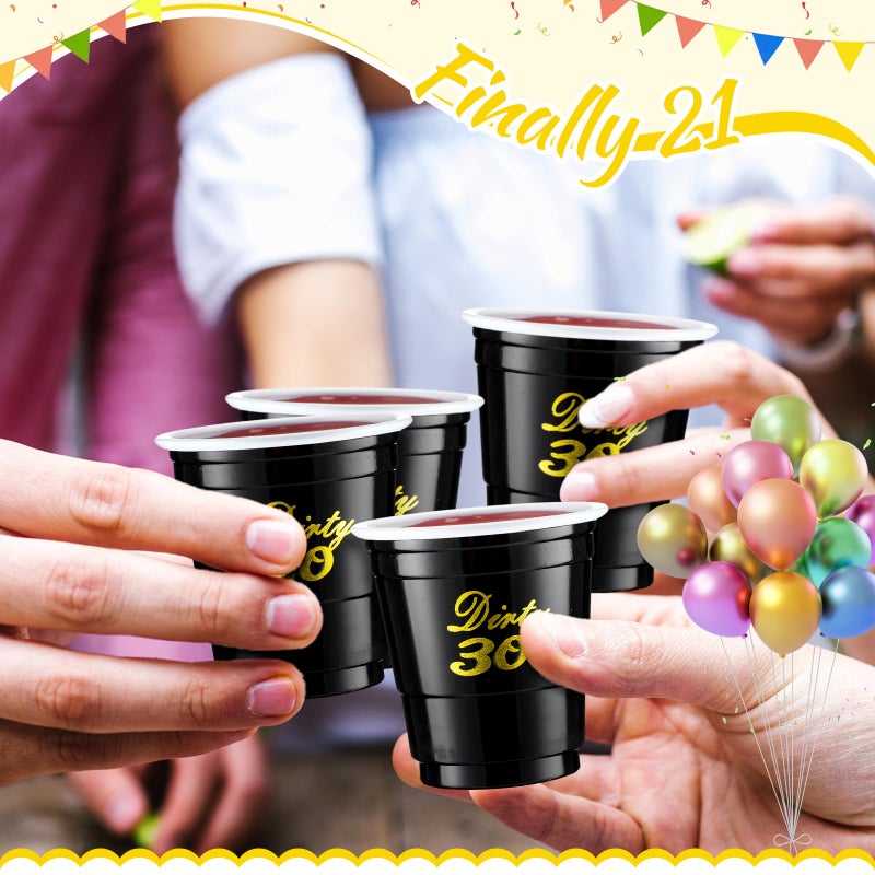Domensi Domensi 100 Pcs Dirty 30 Shot Glass Disposable 2 oz Plastic Cups 30th Birthday Party Supplies Thirty Birthday Cups Decorations for Men and Women 30th Birthday Anniversary (Black Dirty 30) - Image 5