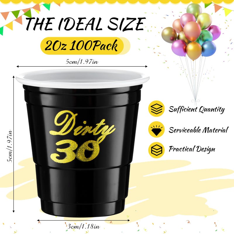 Domensi Domensi 100 Pcs Dirty 30 Shot Glass Disposable 2 oz Plastic Cups 30th Birthday Party Supplies Thirty Birthday Cups Decorations for Men and Women 30th Birthday Anniversary (Black Dirty 30) - Image 2