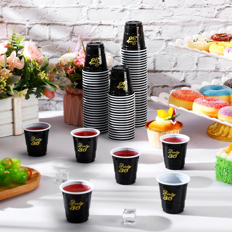Domensi Domensi 100 Pcs Dirty 30 Shot Glass Disposable 2 oz Plastic Cups 30th Birthday Party Supplies Thirty Birthday Cups Decorations for Men and Women 30th Birthday Anniversary (Black Dirty 30) - Image 4