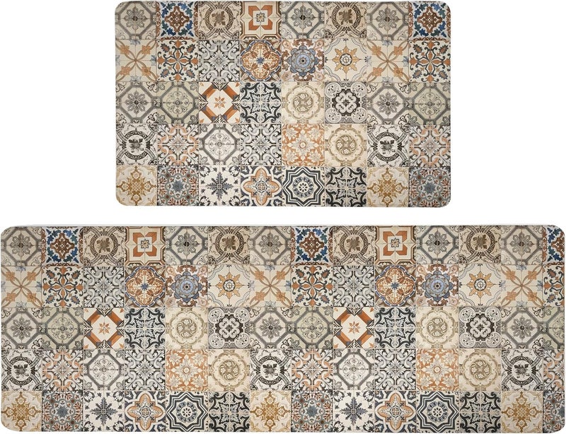 Home-Cloud HomeCloud Rectangular Rubber Kitchen Mats For Floor Set of 2 Pcs | Non-Skid, Soft Absorbent Rugs For Kitchen, Laundry, And Hallway | 120x40Cm, 40x60cm| 4MM Thickness (Blue_Orange_Multi) - Image 4
