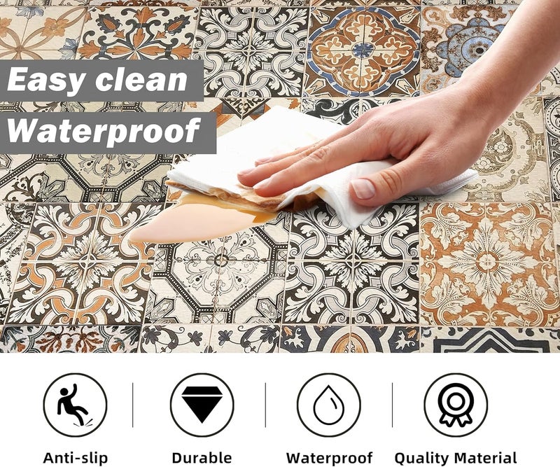 Home-Cloud HomeCloud Rectangular Rubber Kitchen Mats For Floor Set of 2 Pcs | Non-Skid, Soft Absorbent Rugs For Kitchen, Laundry, And Hallway | 120x40Cm, 40x60cm| 4MM Thickness (Blue_Orange_Multi) - Image 2