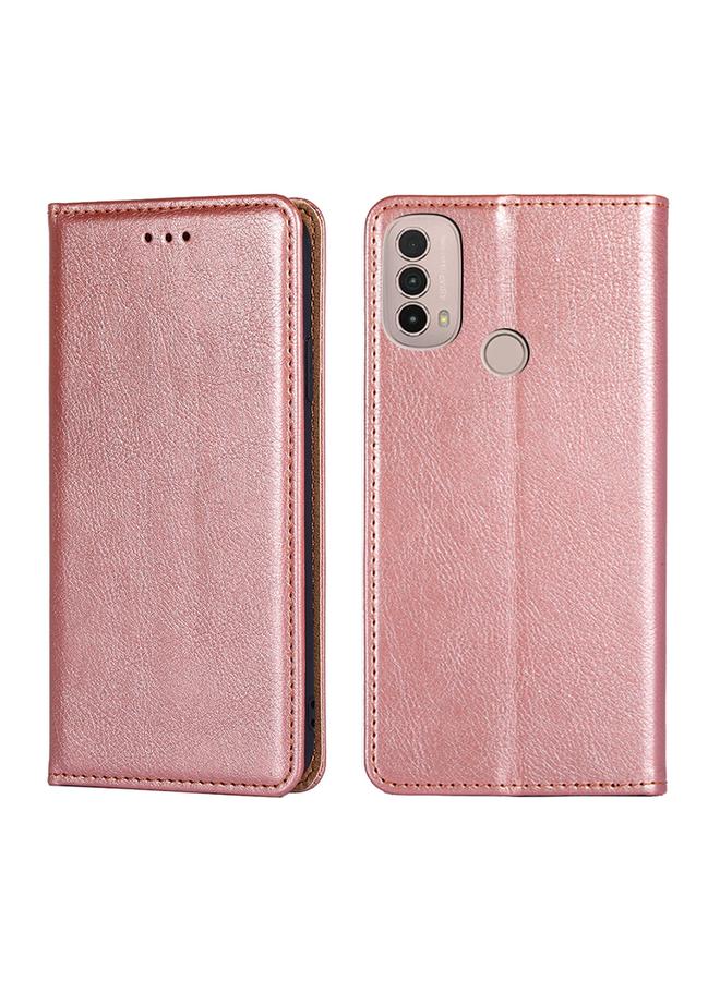 اس-توب جراب لهاتف موتورولا موتو E40، جراب هاتف من الجلد المغناطيسي بلون سادة لامع وزيتي - Image 1