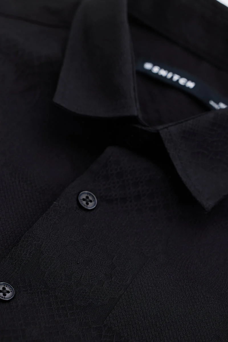 سنيتش Black Textured Long Sleeve Slim Fit Streetwear Shirt