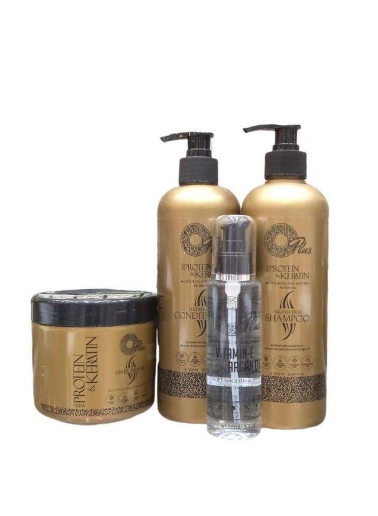 Oplus Keratin and protein treated hair care set Shampoo 500 ml Conditioner 500 ml Mask 500 ml Anti frizz serum 110 ml - Image 1