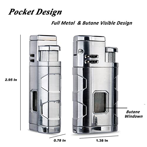 PROMISE Metal Lighter Triple Jet Flame Refillable Butane Lighters Windproof Lighter- Butane Not Included (Chrome) - Image 2
