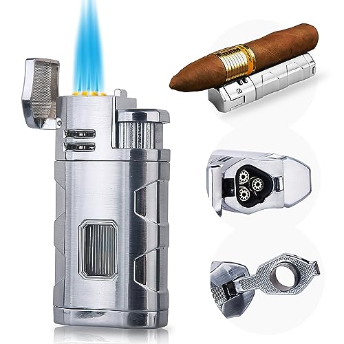 PROMISE Metal Lighter Triple Jet Flame Refillable Butane Lighters Windproof Lighter- Butane Not Included (Chrome) - Image 1
