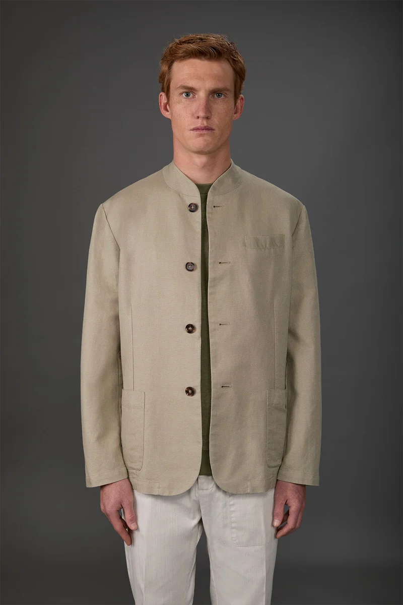 دوبل غانغر Men's unlined single-breasted jacket with mandarin collar - Sand