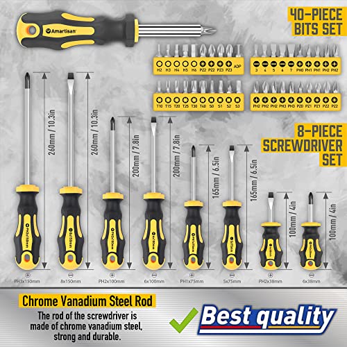 Amartisan Magnetic Screwdrivers Set with Case, Amartisan 72-piece Includs Slotted, Phillips, Hex, Square, Pozidriv,Torx Bits and Insulated Screwdriver Set (1000V), Tools for Men - Image 4