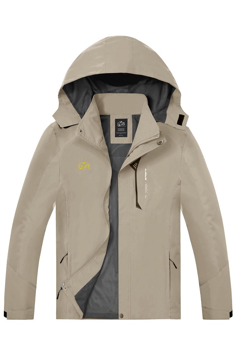 TEZO Mens Rain Jacket Waterproof with Hooded Hiking Coat Lightweight WindbreakerKA L