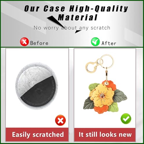BORKUANA Leather Keychain Holder Case Compatible with AirTag,Cute Protective Cover with Keyring,Anti-Scratch Finder GPS Tracker Case for Wallet Keys,bag,pets(Begonia Flower B) - Image 3