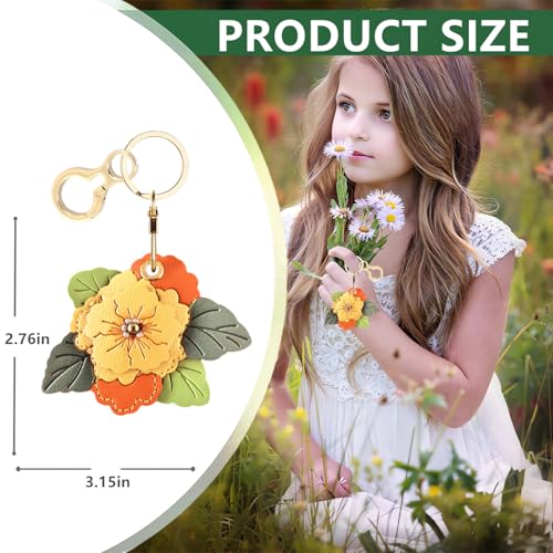 BORKUANA Leather Keychain Holder Case Compatible with AirTag,Cute Protective Cover with Keyring,Anti-Scratch Finder GPS Tracker Case for Wallet Keys,bag,pets(Begonia Flower B) - Image 2