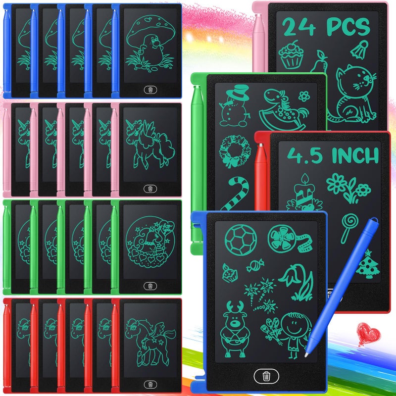 Zhehao 24 Pack LCD Mini Writing Tablet for Kids 45 Inch Doodle Board Bulk Erasable Reusable Electronic Drawing Pad Birthday Party Favors Goodie Bag Classroom GiftsBluePinkGreenRed - Image 3