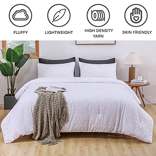 AveLom Seersucker King Comforter Set (104x90 inches), 3 Pieces - 100% Soft Washed Microfiber Lightweight Comforter with 2 Pillowcases, All Season Down Alternative Comforter Set for Bedding, White - Image 2