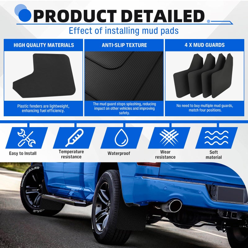 keepdsgn 4PCS Universal Mud Flaps for Pickup Trucks Vehicles Mudguard Splash Guards Front and Rear Set Flexible and Bendable Mudflaps Dirty Traps Fender Flares Compatible with Dodge Ram Ford GMC Toyota Tacoma - Image 2