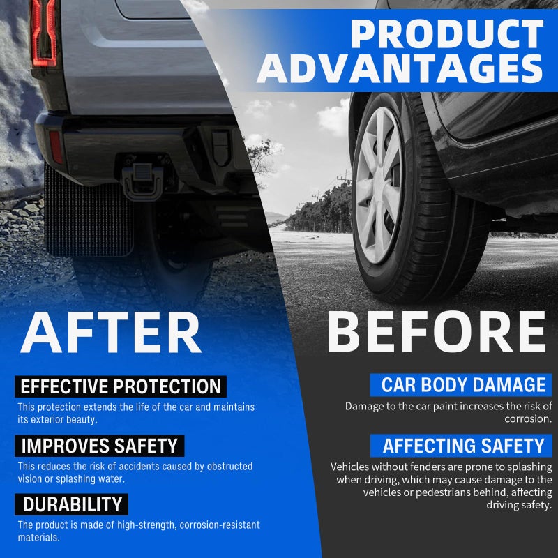 keepdsgn 4PCS Universal Mud Flaps for Pickup Trucks Vehicles Mudguard Splash Guards Front and Rear Set Flexible and Bendable Mudflaps Dirty Traps Fender Flares Compatible with Dodge Ram Ford GMC Toyota Tacoma - Image 4