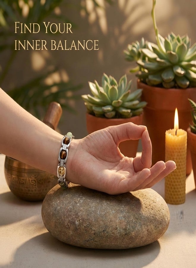 Gratify Essential Crystal Energy Bracelet for Men & Women | Dhanlabh Healing Crystal Bracelet for Wealth, Positivity & Balance | Premium Stainless Steel Bracelet with Natural Gemstones | Unisex Spiritual & Fashion Jewelry - Image 4