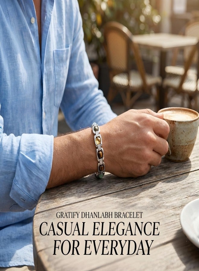Gratify Essential Crystal Energy Bracelet for Men & Women | Dhanlabh Healing Crystal Bracelet for Wealth, Positivity & Balance | Premium Stainless Steel Bracelet with Natural Gemstones | Unisex Spiritual & Fashion Jewelry - Image 5