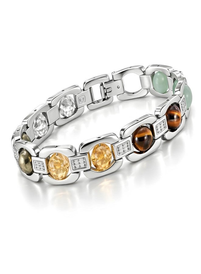 Gratify Essential Crystal Energy Bracelet for Men & Women | Dhanlabh Healing Crystal Bracelet for Wealth, Positivity & Balance | Premium Stainless Steel Bracelet with Natural Gemstones | Unisex Spiritual & Fashion Jewelry - Image 1