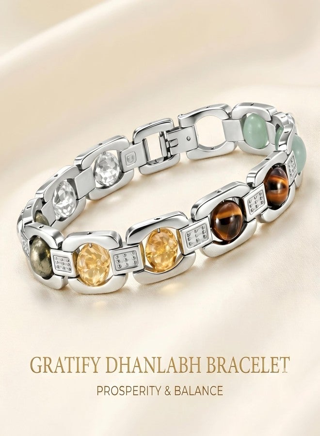 Gratify Essential Crystal Energy Bracelet for Men & Women | Dhanlabh Healing Crystal Bracelet for Wealth, Positivity & Balance | Premium Stainless Steel Bracelet with Natural Gemstones | Unisex Spiritual & Fashion Jewelry - Image 2