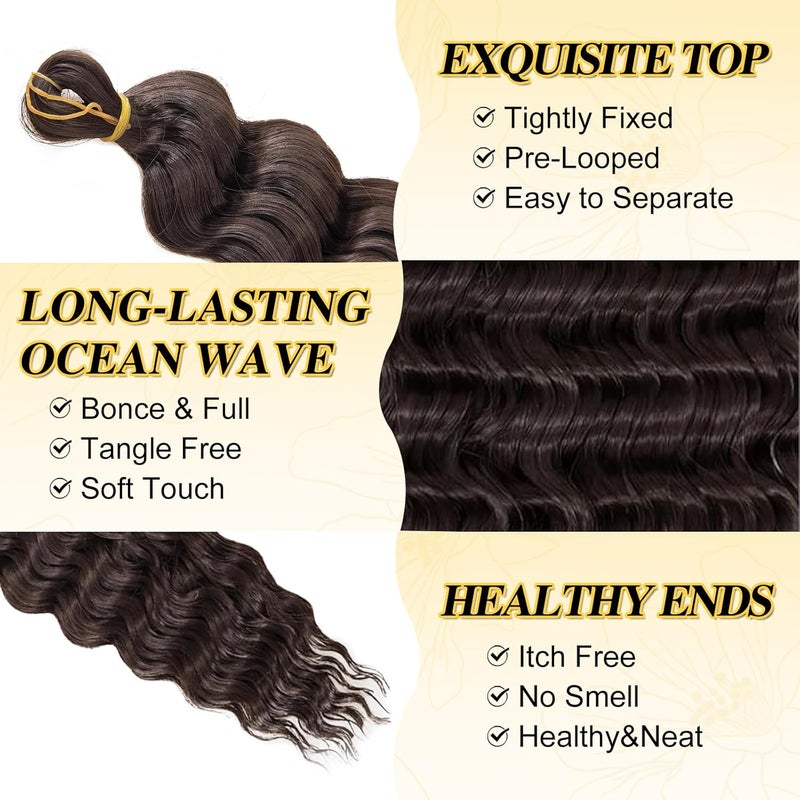BARSDAR Ocean Wave Crochet Braiding Hair, 55 cm 6 Packs Deep Wave GoGo Curl Crochet Hair for Women Synthetic Boho Braids Long Wavy Curly Braids Hair Extension – Dark Brown - Image 3
