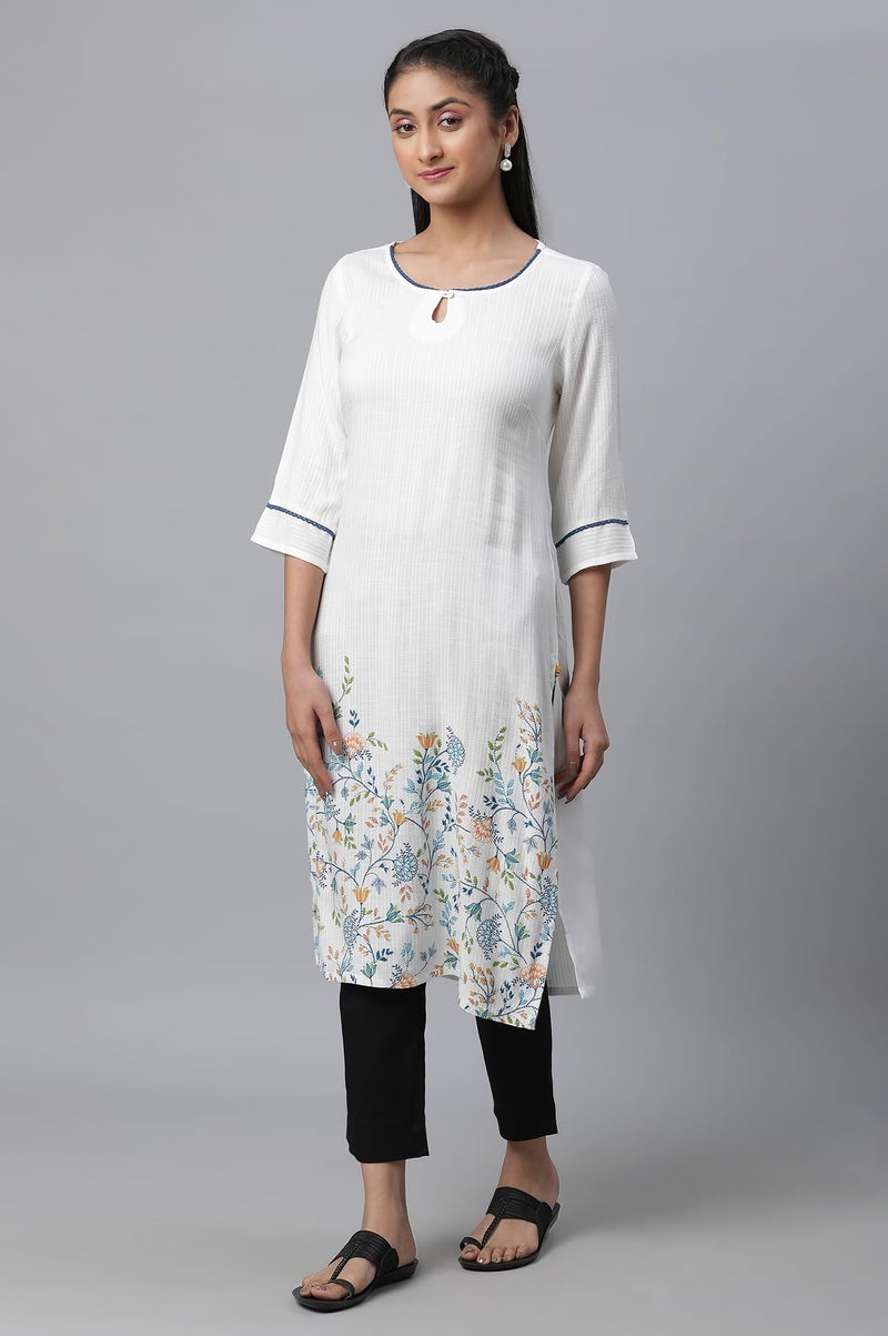 Aurelia White Floral Printed Women Kurta - Image 2
