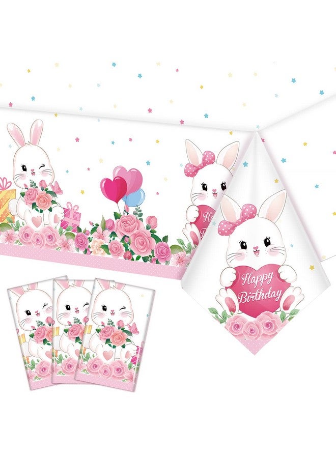 Jecery 3 Pcs Bunny Party Supplies Tablecloth Bunny Plastic Happy Birthday Party Bunny Party Decorations Rabbit For Girl Boy Birthday Themed Party Gift - Image 1