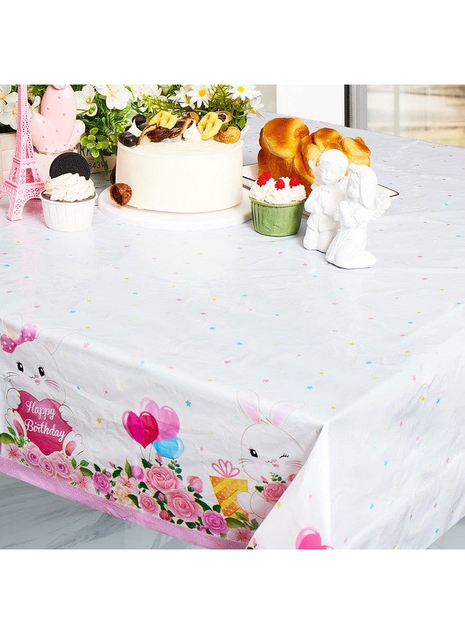 Jecery 3 Pcs Bunny Party Supplies Tablecloth Bunny Plastic Happy Birthday Party Bunny Party Decorations Rabbit For Girl Boy Birthday Themed Party Gift - Image 5