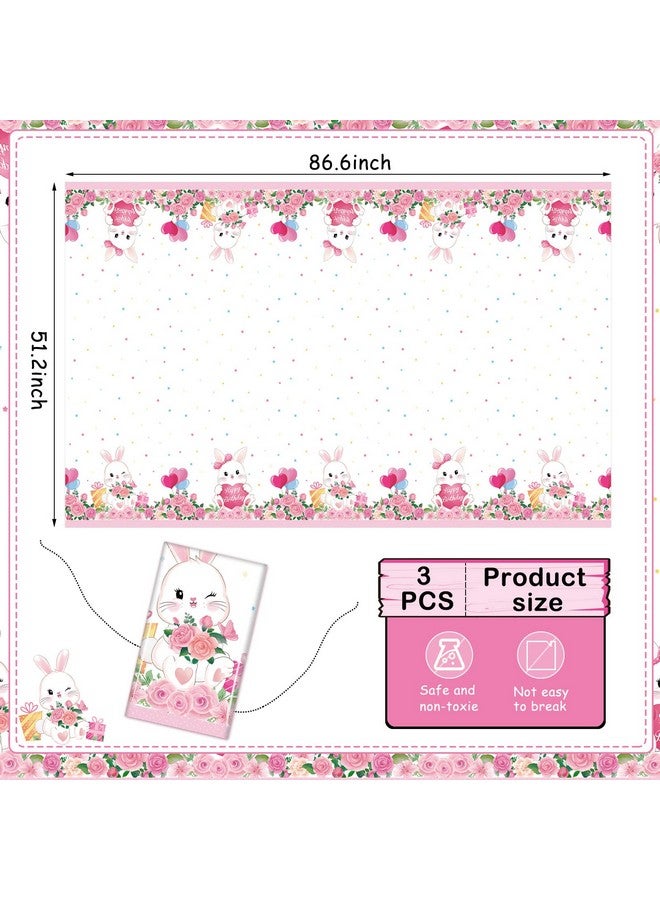Jecery 3 Pcs Bunny Party Supplies Tablecloth Bunny Plastic Happy Birthday Party Bunny Party Decorations Rabbit For Girl Boy Birthday Themed Party Gift - Image 3