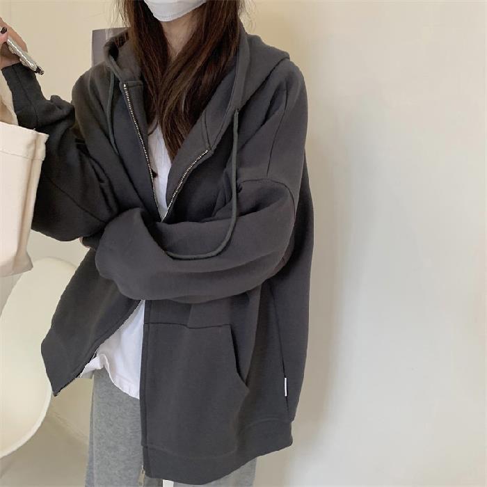 Heavyweight Fish Scale Hoodie Womens Casual Zip-Up Apricot - Image 4