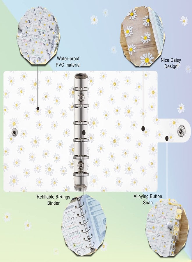 Harphia A7 Accounting Binder Planner 5.39x4.33" Transparent Daisy Ringbound Notebook, with Zip Pouch Bags, Today Bookmark Ruler, Accounting Refills Paper, Pen, Label Sticker - Image 4