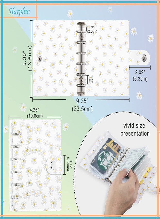 Harphia A7 Accounting Binder Planner 5.39x4.33" Transparent Daisy Ringbound Notebook, with Zip Pouch Bags, Today Bookmark Ruler, Accounting Refills Paper, Pen, Label Sticker - Image 2