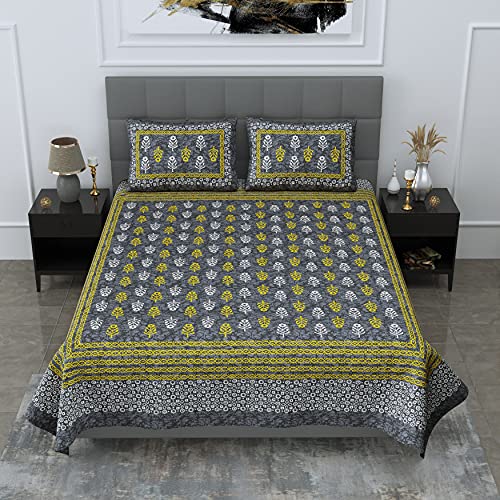 SheetKart 144 TC Motif Printed Jaipuri Cotton Double Bedsheet with 2 Pillow Covers, Light Grey - Image 4