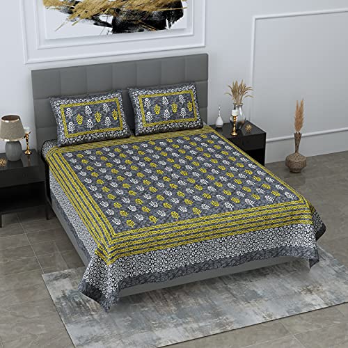 SheetKart 144 TC Motif Printed Jaipuri Cotton Double Bedsheet with 2 Pillow Covers, Light Grey - Image 3