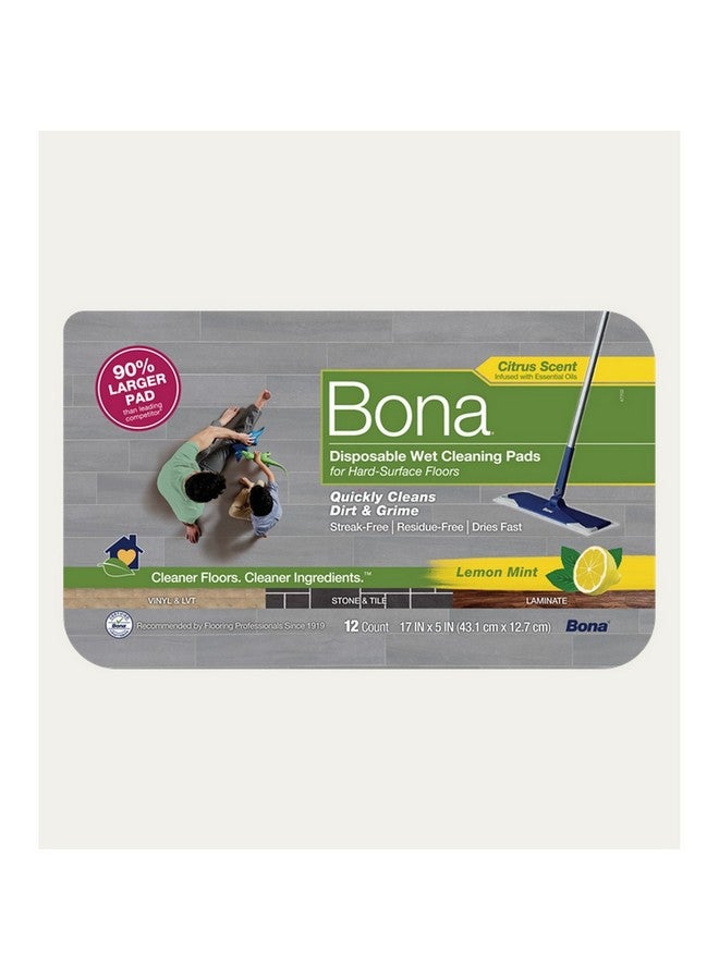 BONA 12-Piece Lemon Mint Scented Disposable Wet Cleaning Mop Pads for Hard-Surface Floors White 5 x 17 Inch AX0003623 - Image 3