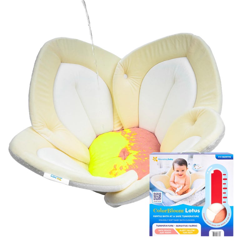Blooming Bath Blooming Baby ColorBloom Baby Bath Seat for Sink - Temperature-Sensing Color-Changing Fabric, Plush Lotus Bath Cushion, Fits Most Sinks, Machine Washable, Newborn Bath Support (0â€“6 Months) - Image 1