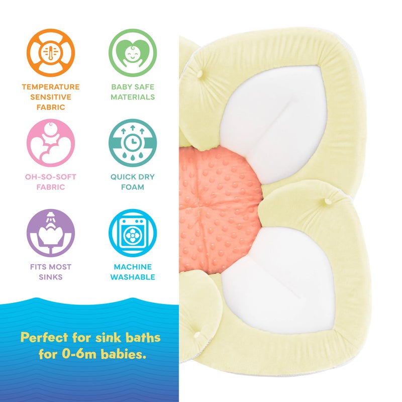 Blooming Bath Blooming Baby ColorBloom Baby Bath Seat for Sink - Temperature-Sensing Color-Changing Fabric, Plush Lotus Bath Cushion, Fits Most Sinks, Machine Washable, Newborn Bath Support (0â€“6 Months) - Image 3
