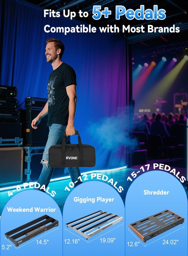 RVONE Small Guitar Pedal Board with Power Supply, 10 Isolated Outputs Aluminum Alloy Portable Board with Bag, Compact Mini Powered Pedalboard for Guitar Effects (14.5"x5.2", Black) - Image 2