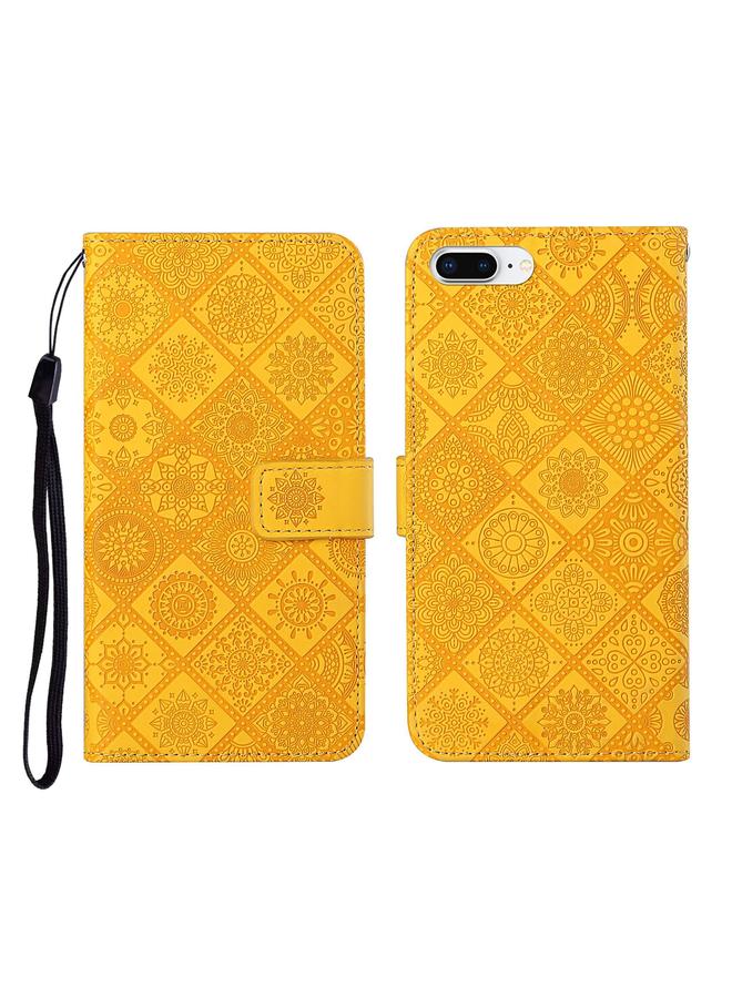 اس-توب جراب جلدي أفقي قابل للطي بنقشة عرقية مع حامل وفتحات للبطاقات ومحفظة وحبل لهاتف iPhone 8 Plus / 7 Plus - Image 1