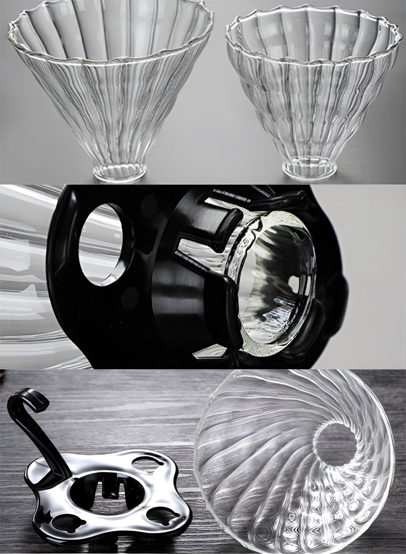 لوكشري قمع قهوة زجاجي فاخر V60 - قمع قابل لإعادة الاستخدام على طراز V60 لتحضير القهوة بالسكب - Image 3