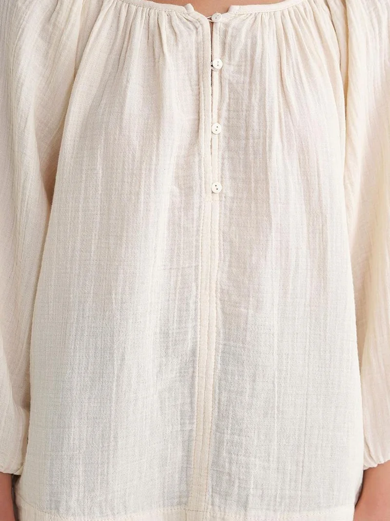Mixray Natural Mixray Buttoned Muslin Blouse for Women | Best Price UAE