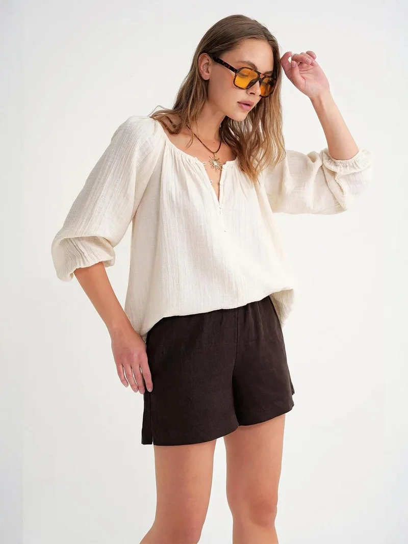 Mixray Natural Mixray Buttoned Muslin Blouse for Women | Best Price UAE