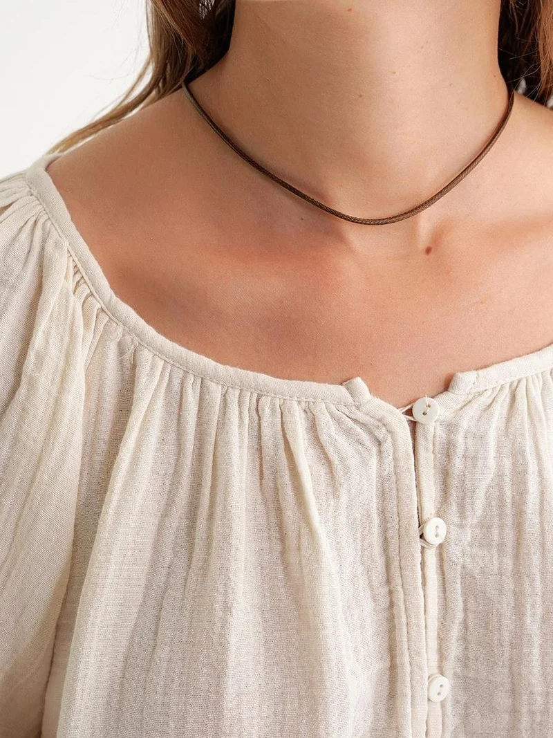 Mixray Natural Mixray Buttoned Muslin Blouse for Women | Best Price UAE