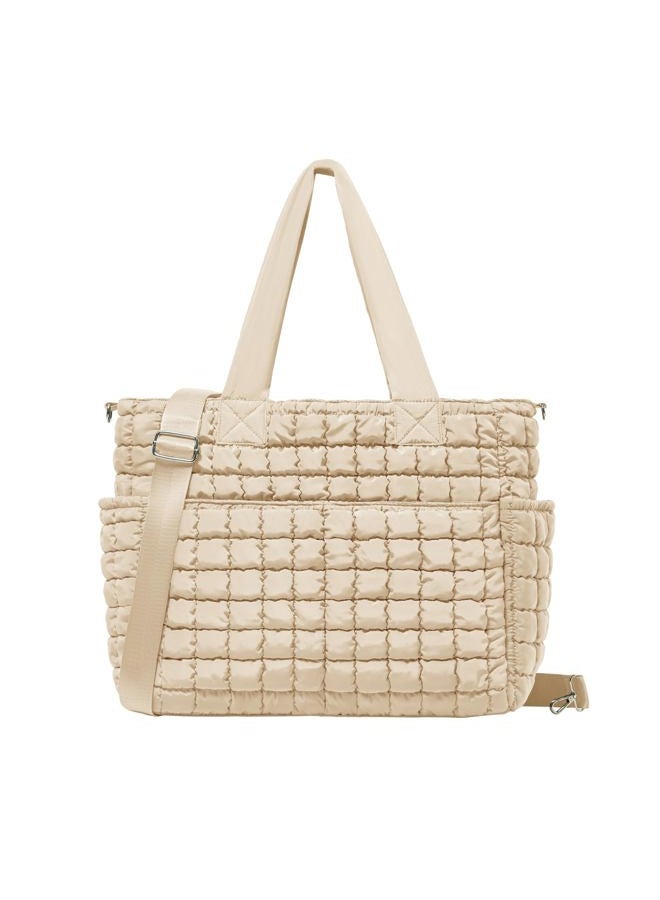 Yarnic Puffer Tote Bag for Women, Large Lightweight Tote with Zipper and 7 Pockets, Puffy Shoulder Bag for Travel, Gym, Work, Coconut Milk - Image 1