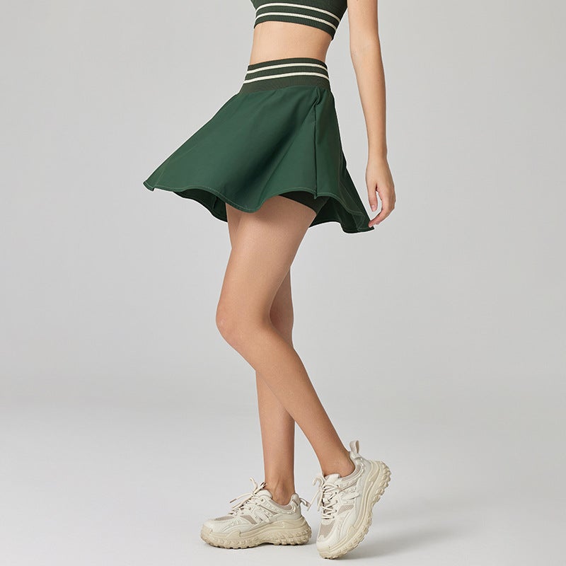 2024 Spring Versatile Anti-Exposure Tennis A-Line Skirt for Women vintage green  - Image 1