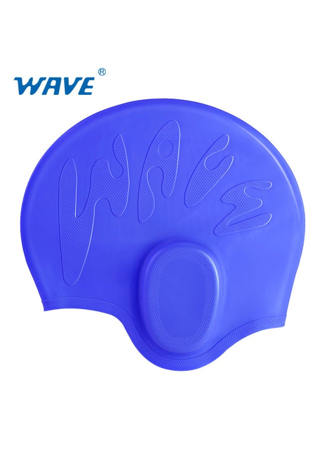 قبعة سباحة سيليكون واقية للأذنين تصميم موجة، للشعر الطويل، مقاومة للماء