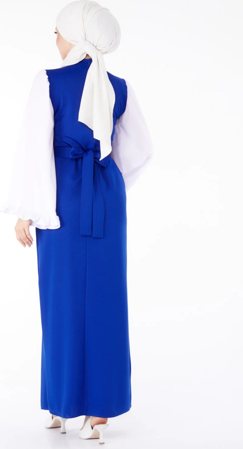 Tofisa Plain Judge Collar Women's Blue Spanish Sleeve Detail Dress - 13195