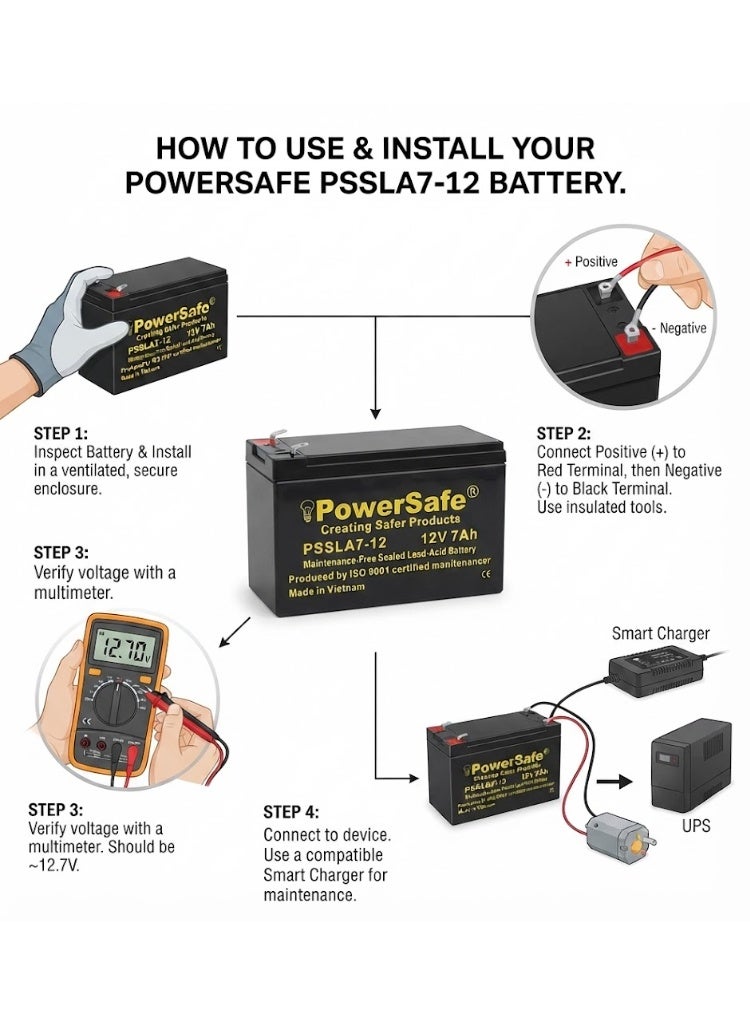 PowerSafe Sealed Lead Acid Battery 12V-7Ah PSSLA 7-12 - Image 2