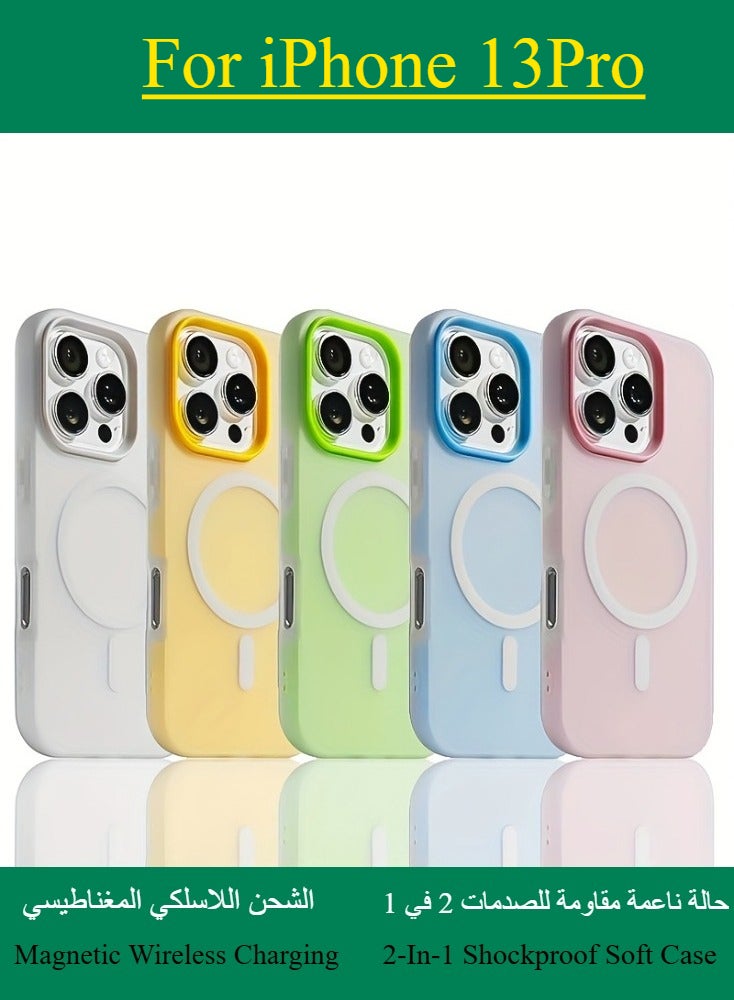 Dili Apple black iPhone 13 Pro Matte Candy Color Magnetic Wireless Charging Phone Case iPhone Double Layer 2-In-1 Shockproof Soft Cover - Image 2